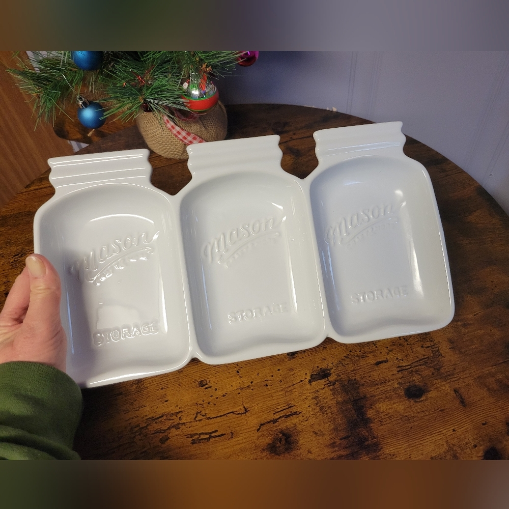 Mason Craft &More 3 sectional stoneware Tray-white - Picture 2 of 8